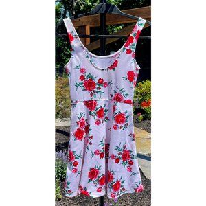 H&M DIVIDED White + Red Rose Floral Print Skater Dress, Women's US 6